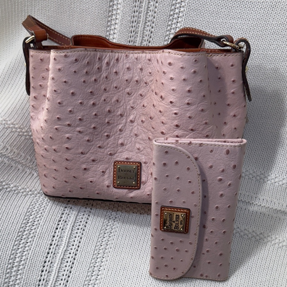 Dooney & Bourke Blush Ostrich Leather Shoulder Bag and Wallet
